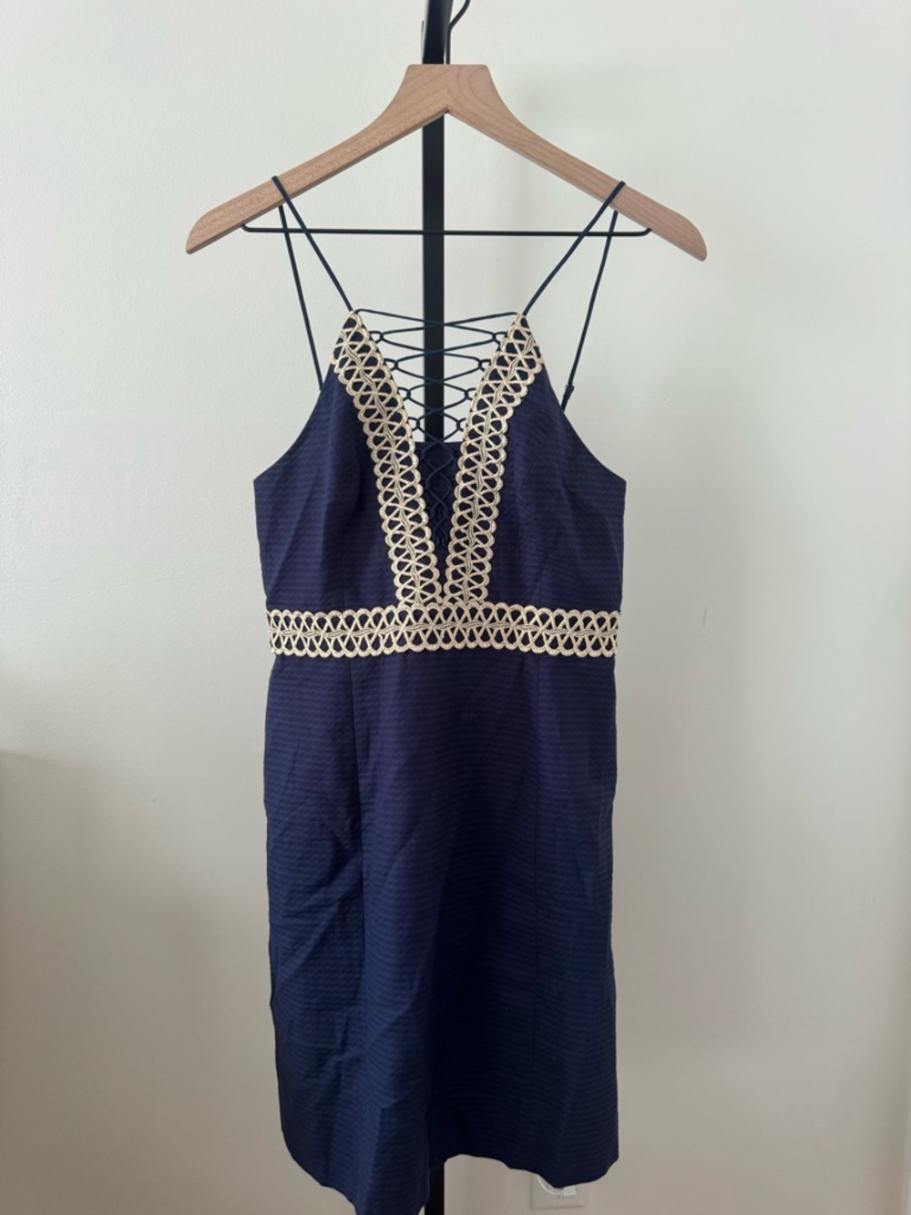 Lilly Pulitzer Navy Dress with Gold Lace Trim